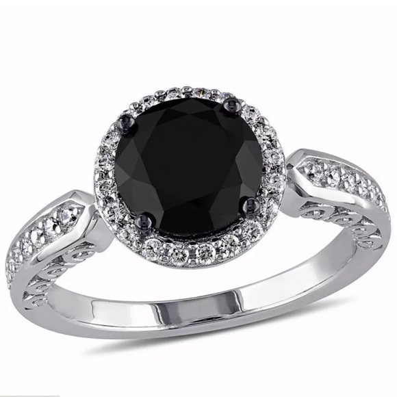 Fashion  Round  Black Sapphire 925 Silver  Ring - Picture 3 of 6